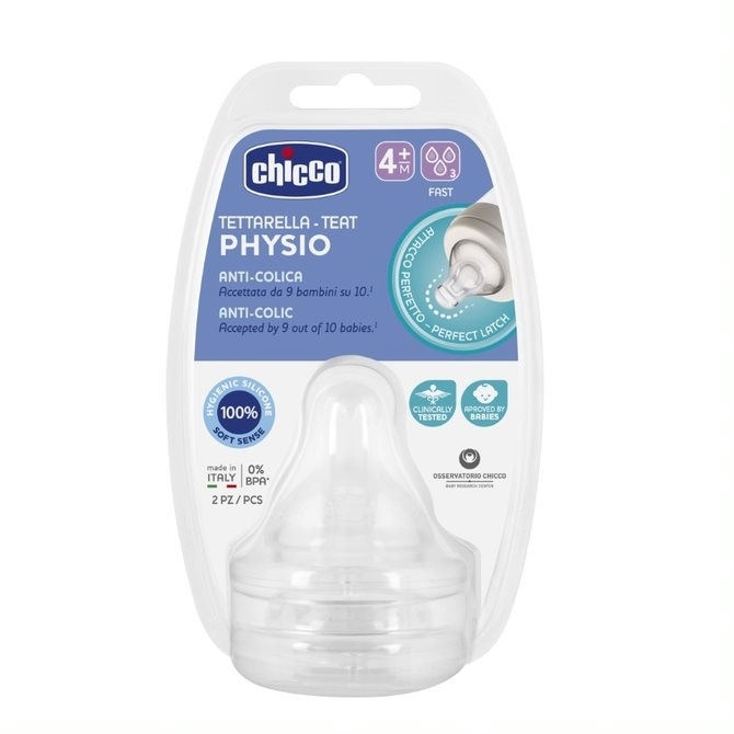 Chicco Perfect5 Silikon-nappflaska napp, Fast flöde 4m+ 2-pack