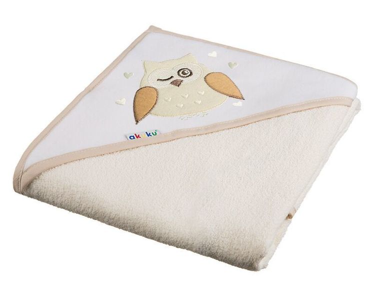 A1241 Babyhandduk med huva Uggla Ecru