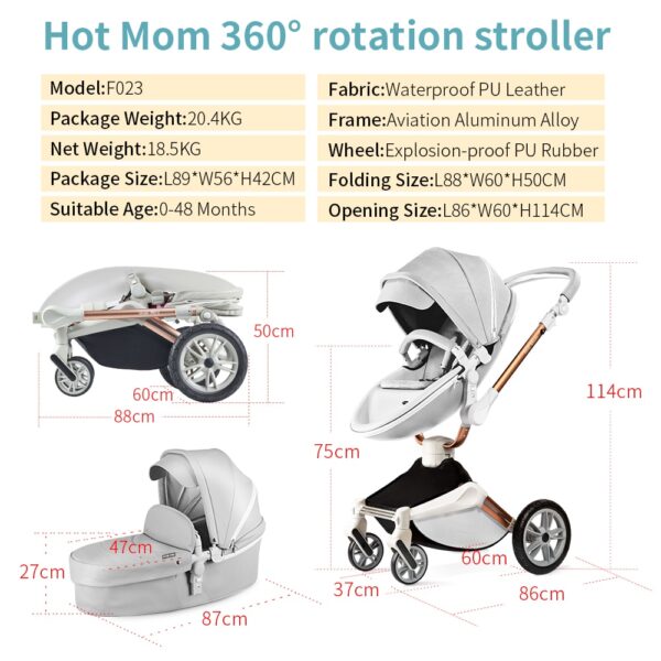 Hot Mom Barnvagn 3 i 1 multifunktionellt resesystem med bilbarnstol, modell F023
