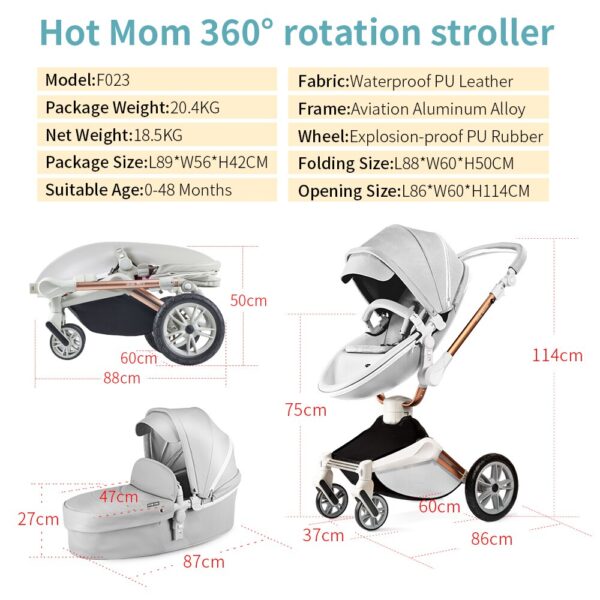 Hot Mom Baby Barnvagn 2 i 1 resesystem, modell F023